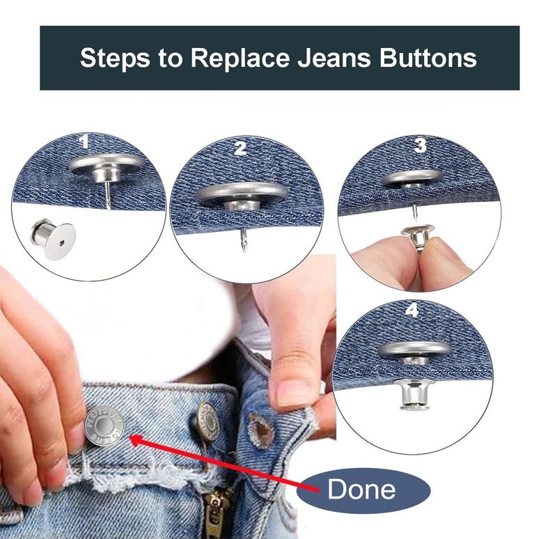 ZENGLU 12 Sets Jean Buttons pins No Sew Instant 17mm Replacement Button Adjustable Pants Buttons Kit - Image 4